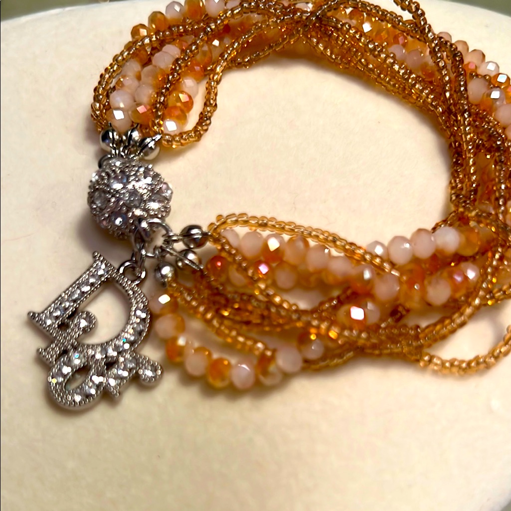 Elegant Vintage Orange And Silver Beaded Bracelet